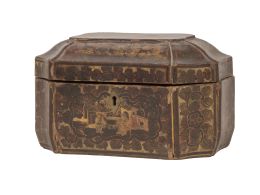 1134.  Caja de té de madera lacada y dorada.China, mediados del S. XIX.