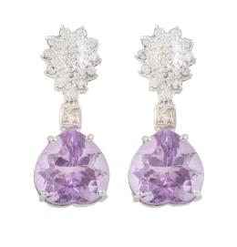 213.  Pendientes largos con amatista talla corazón, colgante de p