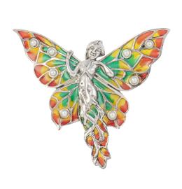 188.  Broche hada con alas de esmalte plique-à-jour y perlas