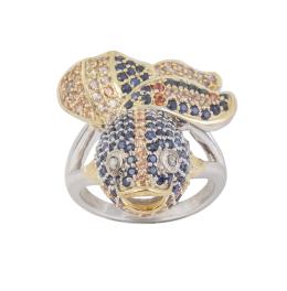 194.  Sortija pez con piedras de diferentes colores y montura en plata