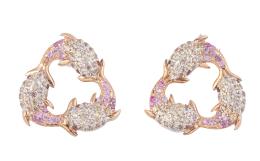 189.  Pendientes con tres delfines encadenados de zafiros de colo