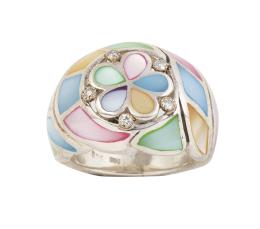 193.  Sortija flor de nácar de diferentes colores y brillantes 