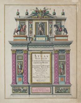 817.  ALEXIS HUBERT JAILLOT (1632?-1712) NICOLAS SANSON (1600-1667)Frontispicio: "Atlas Nouveau Contenant Toutes Les Parties du Monde, ou Sont exactement Remarques Les Empires, Monarchies, Royaumes, Estats, Republiques & Peuples qui fy trouuent a present. Par le Sr. Sanson, Geographe ordinaire du Roy. Presente a Monseigeur le Dauphin ... Hubert Jaillot Geographe du Roy. A Amsterdam, Chez Hubert Jaillot" 