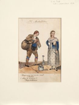 772.  CÍRCULO DE ANTONIO RODRIGUEZ (Escuela española, siglo XIX)Aceitero, de Madrid y Mujer de artesano, de Madrid