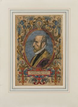 730.  PHILIPPE GALLE ( 1537- 1612)Retrato de Abraham Ortelius (1527-1598)Frontispicio: "Spectandum Dedit Ortelius Mortalib. Orbem, Orbi Spectandum Galleus Ortelium"