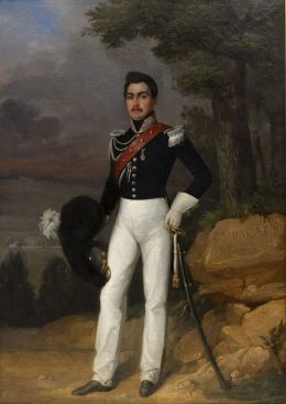 814.  ATRIBUIDO A RAFAEL TEGEO DÍAZ (Caravaca de la Cruz, 1798 - Madrid, 1856)  Retrato de alférez del Regimiento de Coraceros a Caballo de la Guardia Realca. 1834-1835
