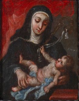 899.  JOSÉ DE IBARRA (Guadalajara, 1685 - Ciudad de México, 1756)Santa Gertrudis con el Niño