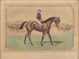 627.  ESCUELA INGLESA, SIGLO XIXPareja de litografías de jockeys