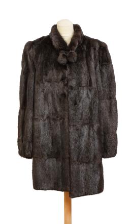462.  Abrigo vintage NELSY CHELALA en piel de visón marrón oscuro