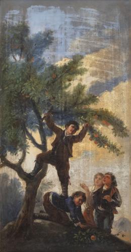 884.  ESCUELA ESPAÑOLA, SIGLO XIXMuchachos cogiendo fruta (Copia de Goya)