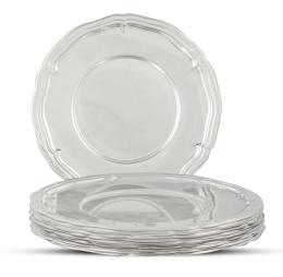 741.  Juego de doce bajoplatos de metal plateado.Meneses, S. XX.