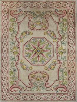 1159.  Alfombra en lana de nudo español de campo beige y motivos de rosas, de estilo Carlos IV.Fundación de Gremios.