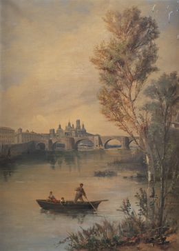 890.  ESCUELA ESPAÑOLA, SIGLO XIXPaisaje con la Catedral de Zaragoza al fondo