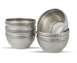 1319.  Juego de seis lavafrutas de plata. Con marcas.Pérez Hermanos, España, principios del S. XX.