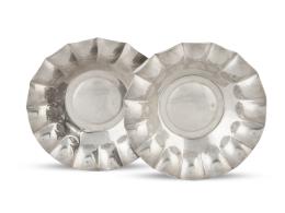 1326.  Pareja de paneras de plata gallonada. Con marcas.Matilde Espuñes, (1909-1950).