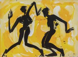 1003.  HELGE LEIBERG (Dresde, 1954)Figuras con negro sobre amarillo, 1997