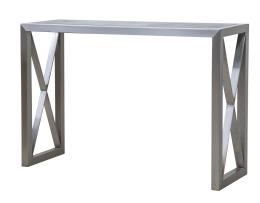 789.  Consola moderna en acero y piel, con decoración de aspas a cada lado.