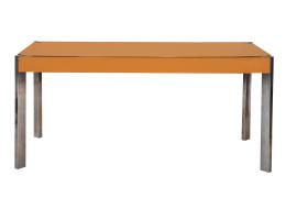 1231.  Mesa con tapa de formica en naranja y patas de metal cromado.España, h. 1976.