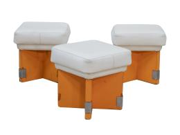 1232.  Tres taburetes de formica naranja y metal cromado.España, h. 1976.