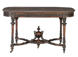 1485.  Mesa de centro estilo Luis XVI de madera tallda de palosanto.Francia, h. 1900.