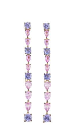 273.  Pendientes largos de zafiros rosas y tanzanitas de diferentes tallas articulados
