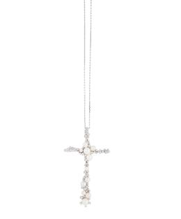 260.  Gran cruz colgante de brillantes y perlas con diseño orgánico y cadena regulable