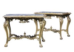 1191.  Dos consolas Carlos III de madera tallada, estucada y doradaUna posterior, otra del tercer cuarto del S. XVIII. España