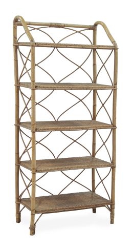 731.  Estantería en bambú y ratán con cinco baldas.España, años 60-70.