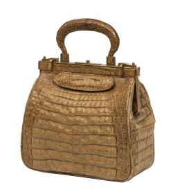 346.  Bolso vintage de piel de cocodrilo marrón claro con un asa