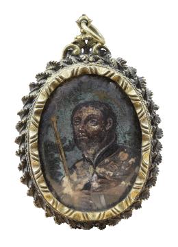 1259.  Relicario con Santo en el reverso y en anverso con la Vera Cruz.España, S. XVIII.