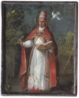 1270.  ESCUELA ESPAÑOLA, SIGLO XVIIRetrato San Gregorio Magno sobre un paisaje