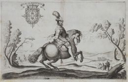 795.  JUAN MATEOS (ca. 1575 -1643)Retrato de Gaspar de Guzmán y Pimentel, Conde duque de Olivares a caballo sobre un paisaje y dos sobre el ejercicio de la caza