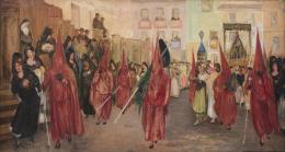 888.  BALDOMERO SIERRA (Sevilla, siglo XIX-XX)Paso de la cofradía de la Virgen de la O por la catedral de Sevilla