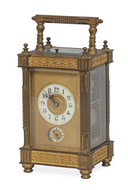 1380.  Reloj de "carruaje" de bronce dorado.Legarreta, Bilbao, principios del S. XX.