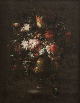 783.  MAGARITA CAFFI  (Milán, 1648 - 1710)Jarrón de flores sobre un pedestal de piedra