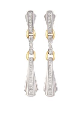 155.  Pendientes largos de brillantes en formas acampanadas articuladas