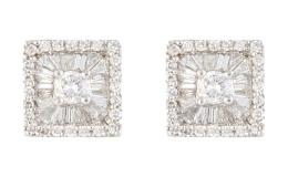 295.  Pendientes cuadrados de brillantes y diamantes talla trapecio