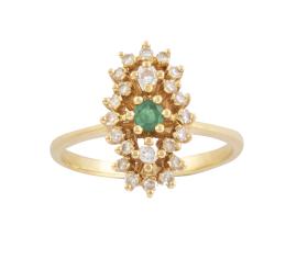 62.  Sortija lanzadera de brillantes con centro de esmeralda