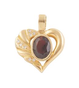 166.  Colgante portugués de corazón asimétrico con granate oval central y brillantes