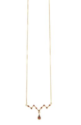 228.  Collar con centro en zigzag de granates y perilla colgante