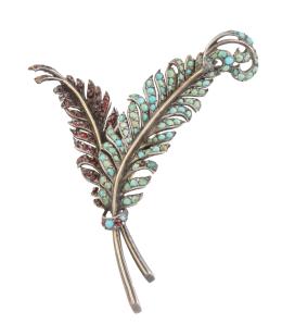 14.  Broche portugués S. XVIII con dos plumas decoradas con turquesas y granates