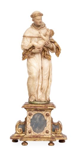 1159.  San Antonio de Padua con el Niño.Alabastro tallado y dorado.S. XVIII.