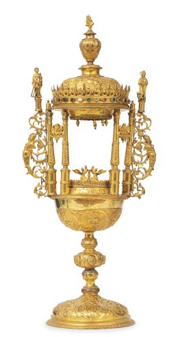 1005.  Copón-Custodia de bronce dorado.Centroeuropa, h. 1600.