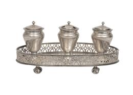 1164.  Escribanía Carlos IV de plata en su color Con marcas.Miguel Bercial, Valladolid Corte, h. 1800.