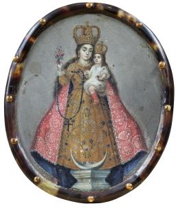 874.  ESCUELA MEXICANA, SIGLO XVIIIEscudo de monja: La Virgen del Rosario