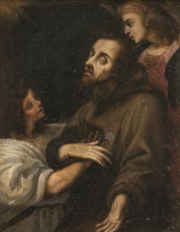 881.  ESCUELA ESPAÑOLA, SIGLO XVIISan Francisco confortados por dos ángeles