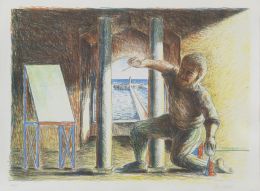 1043.  GUILLERMO PÉREZ VILLALTA (Tarifa, 1948)El estudio del pintor, 1985