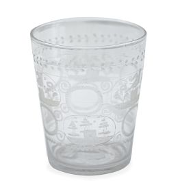 1140.  Vaso de vidrio transparente con decoración grabada.La Granja, S. XVIII.