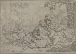 790.  SIMONE CANTARINI (Pésaro,1612 - Verona, 1648)Descanso en la Huida a Egipto