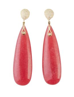 248.  Pendientes largos con gran gota de piedra rosa que pende de